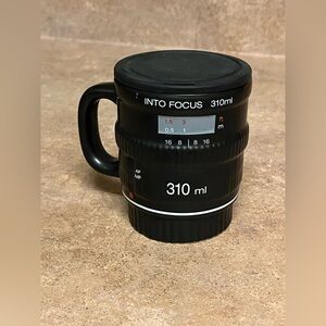 Camera Lens Coffee Cup Mug Black Photography Bitten Into Focus 310m w/ lid